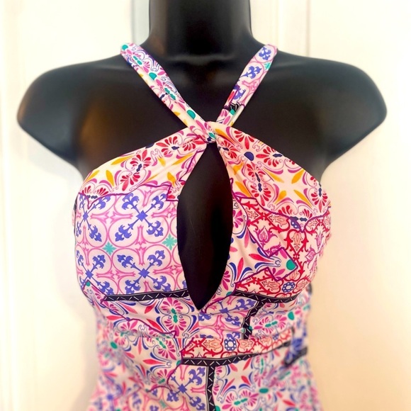 “NANETTE LEPORE” Maeve Patchwork Keyhole Tankini Top - Picture 6 of 15